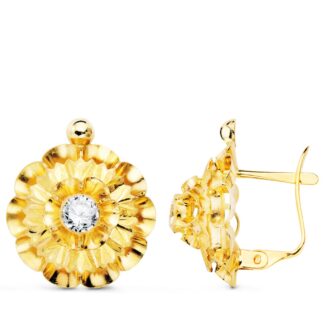 18K PENDIENTES ORO AMARILLO CUBANAS CON CIRCONITAS 18X15 MM CIERRE CATALAN