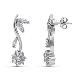 18K PENDIENTES ORO BLANCO LARGOS FLORES