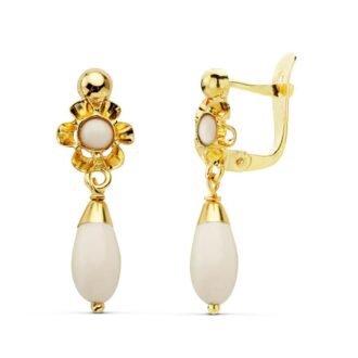 18K PENDIENTES ORO AMARILLO LAGRIMA BLANCA 22X7 MM CIERRE CATALÁN