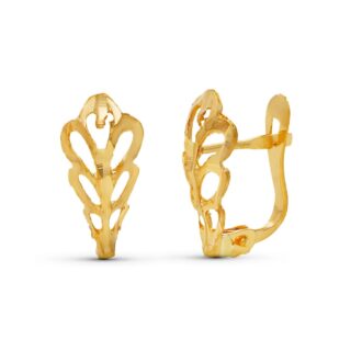 18K PENDIENTES ORO AMARILLO HOJA TALLADA 14X6 MM CIERRE CATALAN