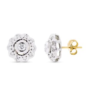 18K PENDIENTES ORO BLANCO ROSETON CIRCONITAS 12 MM CIERRE TUERCA
