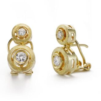 18K PENDIENTES ORO AMARILLO TU Y YO 2 CIRCONITAS 16X9 MM CIERRE CATALÁN