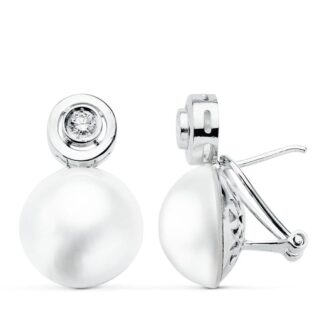 18K PENDIENTES ORO BLANCO PERLA JAPONESA 15 MM CIERRE CATALÁN