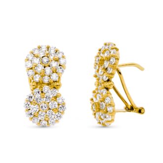 18K PENDIENTES ORO AMARILLO TU Y YO CUAJOS CIRCONITAS 20X10 MM CIERRE OMEGA