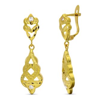 18K PENDIENTES ORO AMARILLO DOS CUERPOS CIGARRON TALLADO CON CIRCONITAS 31X10 MM CATALAN