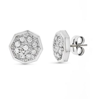 18K PENDIENTES ORO BLANCO CIRCONITAS 11X11 MM CIERRE A PRESIÓN