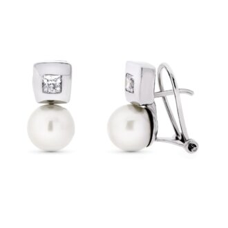 18K PENDIENTES ORO AMARILLO PERLA CULTIVADA 7. 14X7 MM CIERRE OMEGA