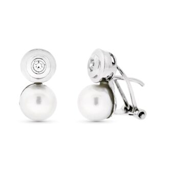 18K PENDIENTES ORO BLANCO PERLA CULTIVADA 7 MM 14X7 MM CIERRE OMEGA