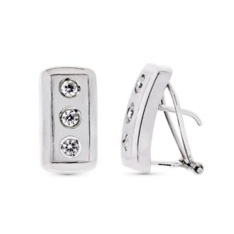 18K PENDIENTES ORO BLANCO CIRCONITAS RECTANG. 17X9 MM CIERRE OMEGA