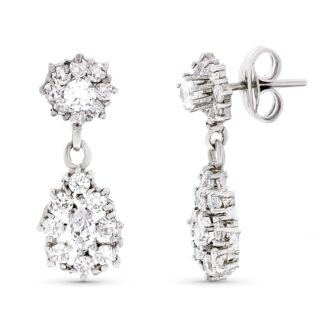 18K PENDIENTES ORO BLANCO LARGOS CIRCONITAS 21X8 MM CIERRE A PRESIÓN