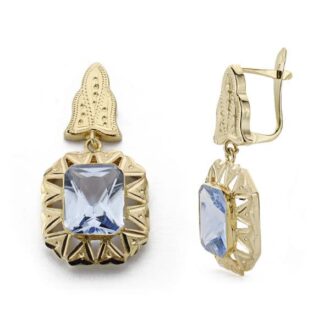 18K PENDINETES CUBANAS 2 CUERPOS PIEDRA RECTANGULAR CIERRE CATALÁN