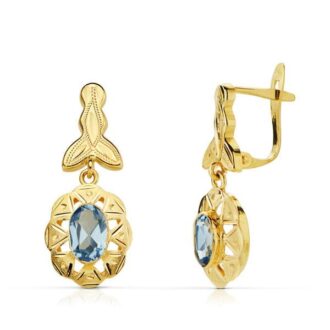 18K PENDIENTES ORO AMARILLO CUBANAS AGUAMARINA 23X10 MM CIERRE CATALÁN