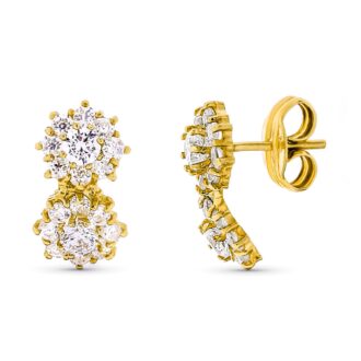 18K PENDIENTES ORO AMARILLO TU Y YO CIRCONITAS PRESION