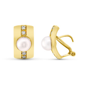 18K PENDIENTES ORO AMARILLO PERLA CULTIVADAS. 16X9 MM CIERRE OMEGA