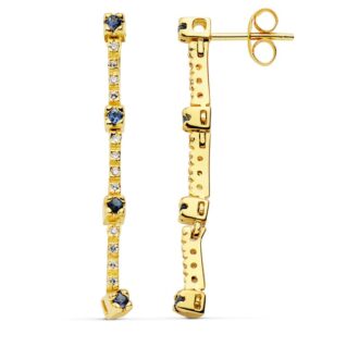 18K PENDIENTES ORO AMARILLO  LARGOS 16 CIRCONITAS Y ZAFIRO PRESION