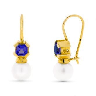 18K PENDIENTES ORO AMARILLO PERLA CULTIVADA 7 MM AMATISTA