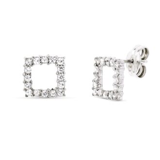 18K PENDIENTES ORO BLANCO Y CIRCONITAS 9X9 MM CIERRE PRESION