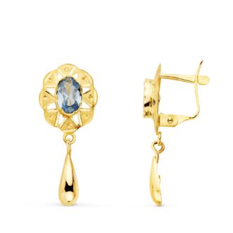 18K PENDIENTES ORO AMARILLO CUBANAS CON AGUAMARINA 23X9 MM CIERRE CATALAN