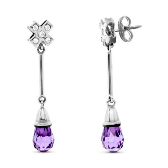 18K PENDIENTES ORO BLANCO LARGO 5 CIRCONITAS AMATISTA CIERRE PRESIÓN
