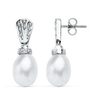18K PENDIENTES ORO BLANCO PERLA 26X9 MMPRESION