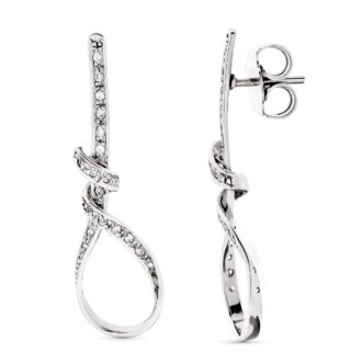 18K PENDIENTES ORO BLANCO LARGOS NUDO CIRCONITAS 41X12 MM PRESIÓN