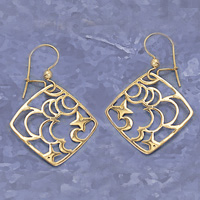 18K PENDIENTES ORO AMARILLO ROMBO CALADOS LUNA Y ESTRELLAS