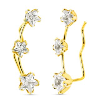 18K PENDIENTES TREPADORES ORO AMARILLO 3 CIRCONITAS ESTRELLA