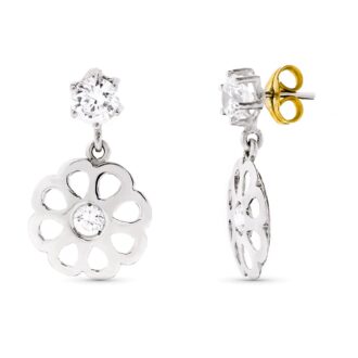 18K PENDIENTES ORO BLANCO CIRCONITAS 22X13 MM CIERRE PRESIÓN