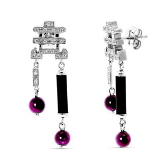 18K PENDIENTES ORO BLANCO CON CIRCONITAS Y BOLAS CIERRE PRESION