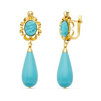 18K PENDIENTES TURQUESA SINTETICA 38X10 M CIERRE CATALÁN