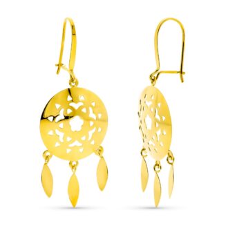 18K PENDIENTES ORO AMARILLO LARGOS CALADOS 3 LAGRIMAS. CIERRE GANCHO