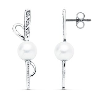 18K PENDIENTES ORO BLANCO PERLA 30X9 MMPRESION