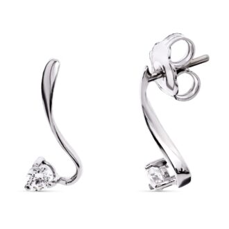 18K PENDIENTES ORO BLANCO LARGOS CIRCONITA 14X6 MM CIERRE PRESION