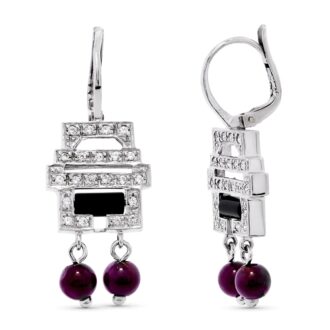 18K PENDIENTES ORO BLANCO LARGO CON CIRCONITAS 33X13 MM CIERRE CATALAN