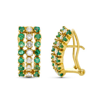 18K PENDIENTES ORO AMARILLO BRILLANTES Y ESMERALDAS. 17X7 MM