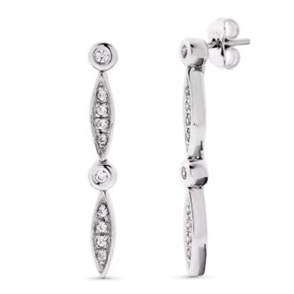 18K PENDIENTES ORO BLANCO LARGOS CIRCONITAS 30X4 MM