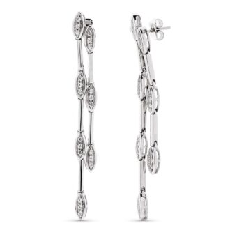 18K PENDIENTES ORO BLANCO LARGOS Y CIRCONITAS