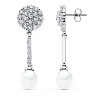 18K PENDIENTES ORO BLANCO PERLA 39X12 MM