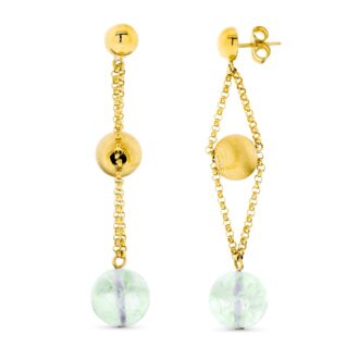18K PENDIENTES ORO AMARILLO BOLA ORO 8 MM VERDE 10 MM