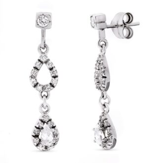 18K PENDIENTES ORO BLANCO LARGOS CIRCONITAS 32X7 MM