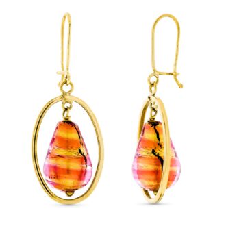 18K PENDIENTES ORO AMARILLO LARGO MURANO DORADA Y ROSA 12X8 MM