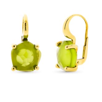 18K PENDIENTES ORO AMARILLO PIEDRA VERDE 12 MM GARRAS