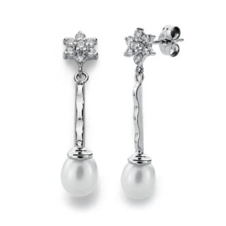 18K PENDIENTES ORO BLANCO .CUAJO Y PERLA 34X6 MM