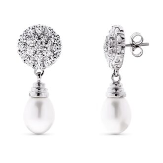 18K PENDIENTES ORO BLANCO PERLA Y CIRCONITAS