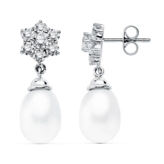 18K PENDIENTES PERLA ORO BLANCO 24X9 MM