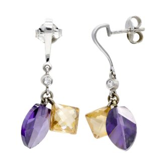 18K PENDIENTES ORO BLANCO AMATISTA Y TOPACIO