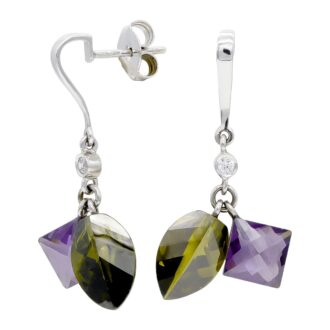 18K PENDIENTES ORO BLANCO OLIVINA Y AMATISTA