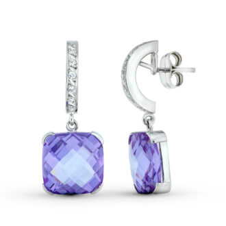 18K PENDIENTES ORO BLANCO CON PIEDRA COLOR Y CIRCONITAS 30X12 MM. CIERRE PRESION