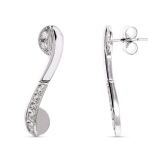 18K PENDIENTES LARGOS ORO BLANCO Y CIRCONITAS 27X6 MM CIERRE PRESION