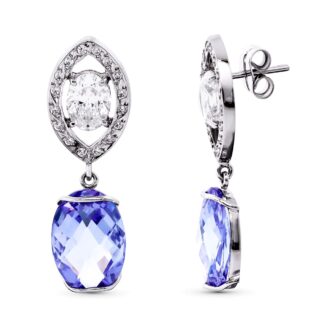 18K PENDIENTES ORO BLANCO CON CIRCONITAS Y PIEDRAS DE COLOR 35X11 MM